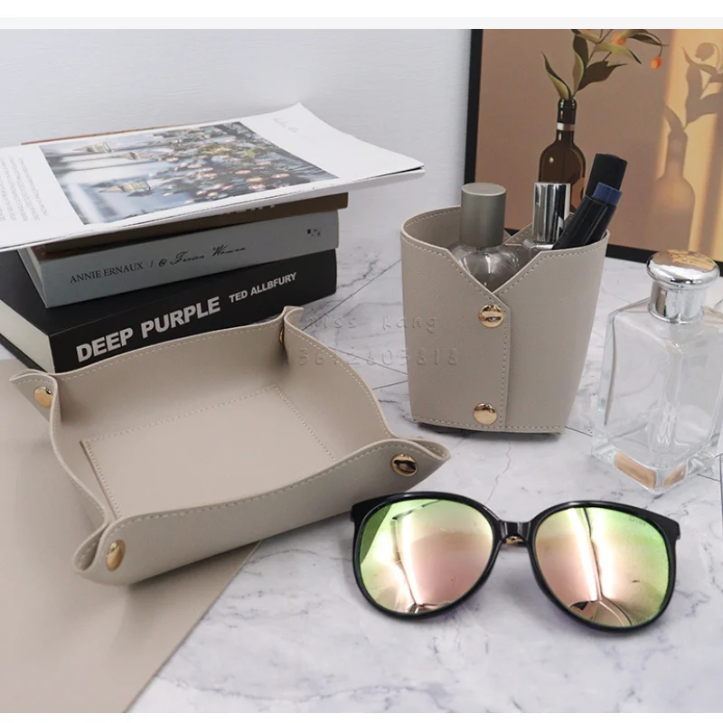 Modern Leather Desk tray Set Office Desk Oragnize Travel Desk Mouse Pad Storage Tray