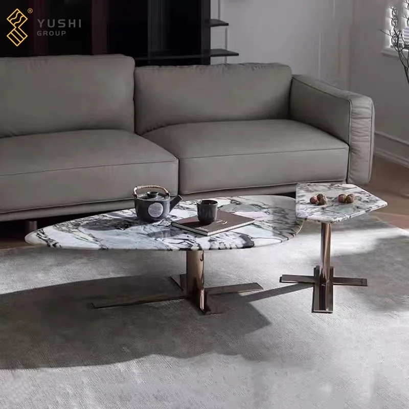 Yushi Group Italian light luxury natural marble combination tea table designer geometric high and low floor minimalist tea table