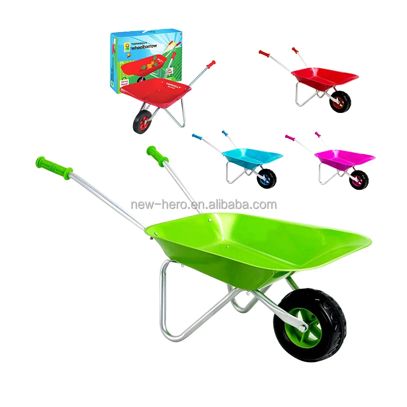 Child Metal Wheelbarrow for Boy Girl Yard Rover Steel Tray Children Garden Handy Trolley Cart Sand Beach Kid Wheel Barrow Toy