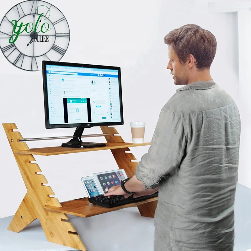 
Adjustable Bamboo Standing Desk Height Stand Up with Monitor Riser 