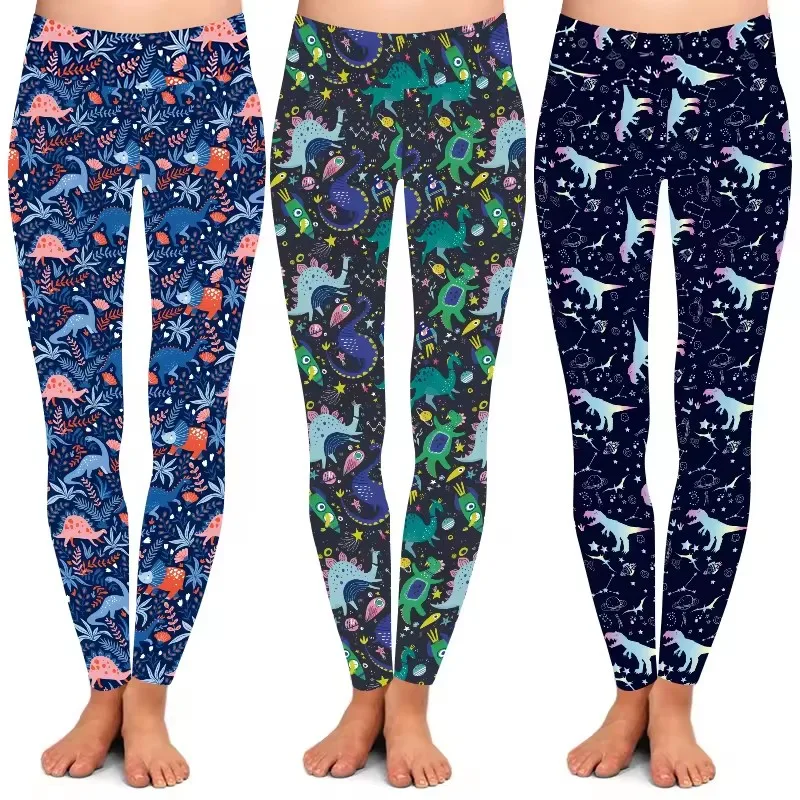 Custom Women High yoga waist buttery soft 92% polyester 8% spandex Rainbow rose printed leggings for women