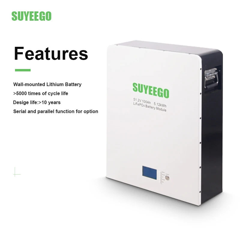 SUYEEGO LiFePO4 Wall Mounted 4.8kwh 5kwh 5.12kwh 9.6kwh 10kwh Lithium Ion Batteries For Solar Inverter System