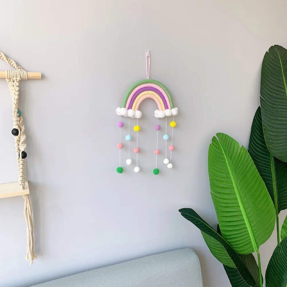 2024 Colorful Beauty Fashion Rainbow Toddler Wall Woven Decor Hanging With Ball Gifts Toy