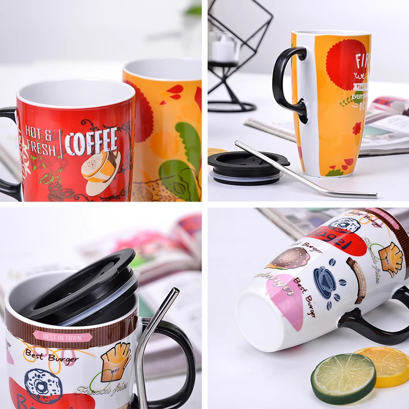 Wholesale ODM Tall Ceramic Travel Mug 18 oz Large Ceramic Coffee Mug with Spill Proof Lid custom Big Latte Tea Cup for Christmas
