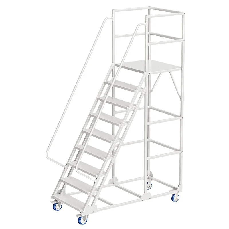 Mobile Multi-functional Step Ladder with Working Platform Industrial Walkway Stair Steel Ladder