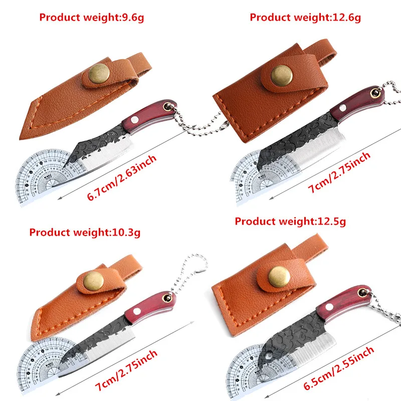 Creative New Mini Chef Knife Wood With Leather Sheath Tiny Knife Portable Key Chain Pendant Express Cutter Knife