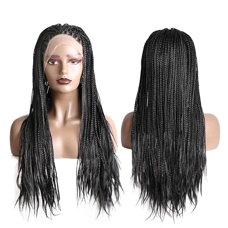 2022 Wholesale Box Braided Wig For Women Heat Resistant Handmade Synthetic Lace Frontal Wig Braided Wigs With Baby Hair