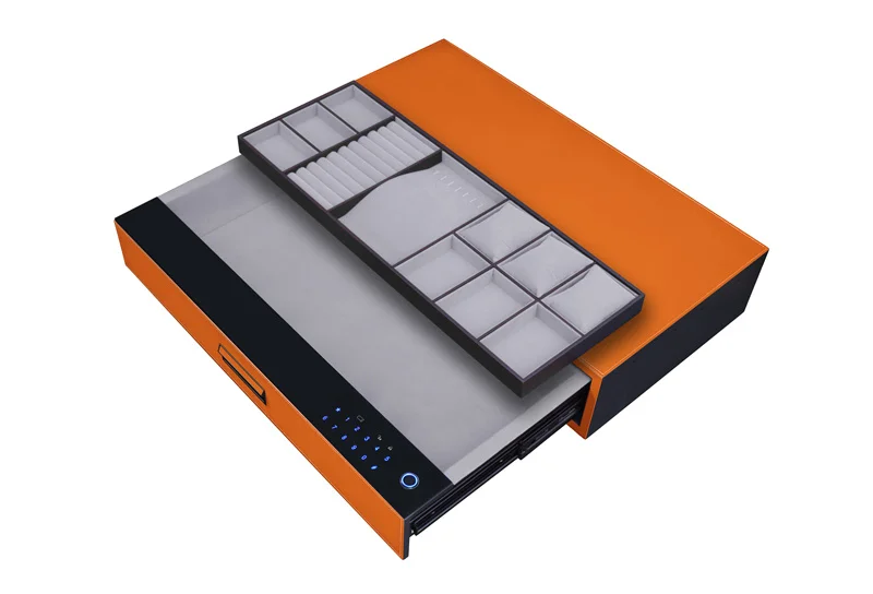 Automatic Pop Up Alloy Aluminum Secret Hidden Smart FingerPrint Leather Safe Box Cabinet Touch Password Lock Storage Drawers