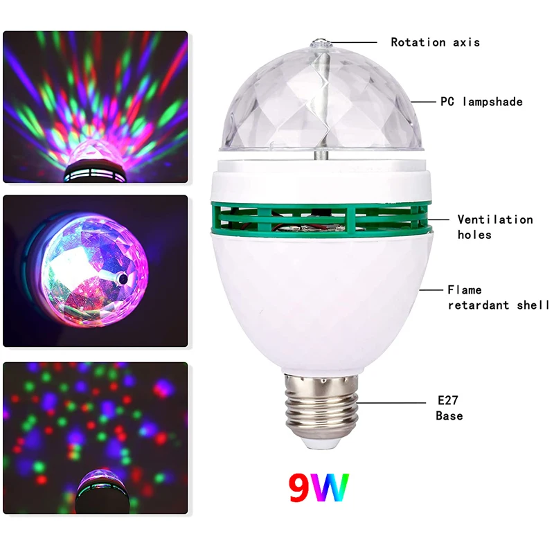 E27 LED RGB Lamp 9W 6W Bulb Magic Color Projector Auto Rotating Stage Light AC85-265V 220V 110V For Holiday Party Bar KTV Disco