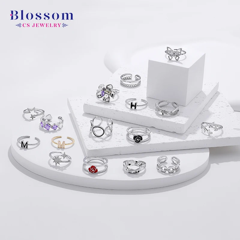 Top Selling Fine Jewelry 925 Sterling Silver Various Design Star Butterfly Flower Rhodium Hollow Out Twist Finger Ring For Women