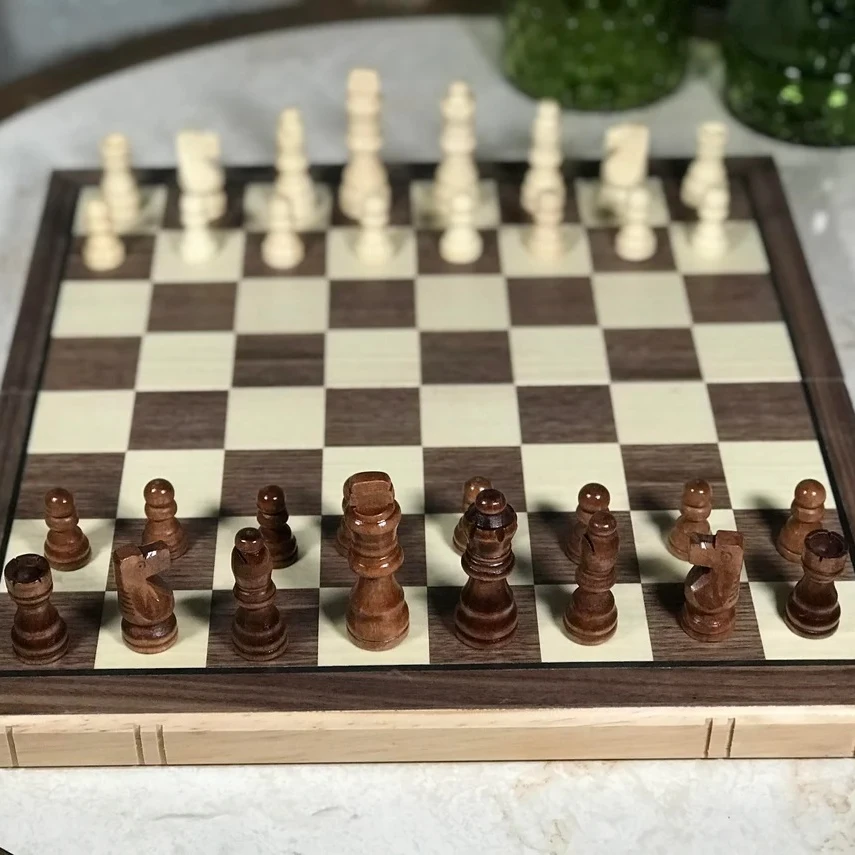 Красивый большой деревянный набор шахматных игр деревянная доска складной ящик для хранения портативный дорожный с деталями
