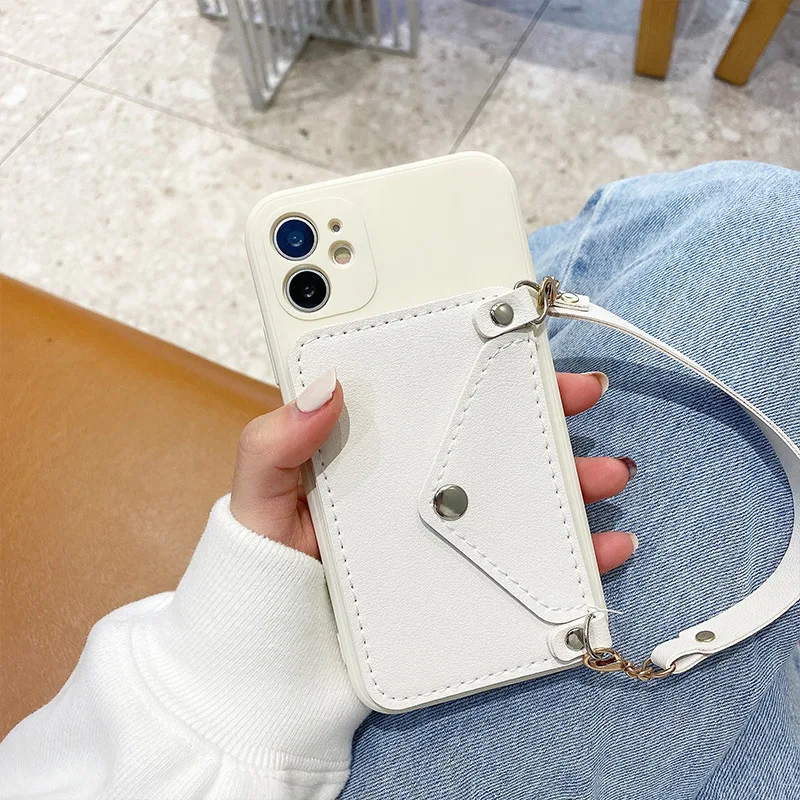 Card Slot Case For iPhone 13 12 Mini 14 11 Pro XS Max X XR 7 8 Plus Crossbody Wallet Lanyard Leather phone Cover