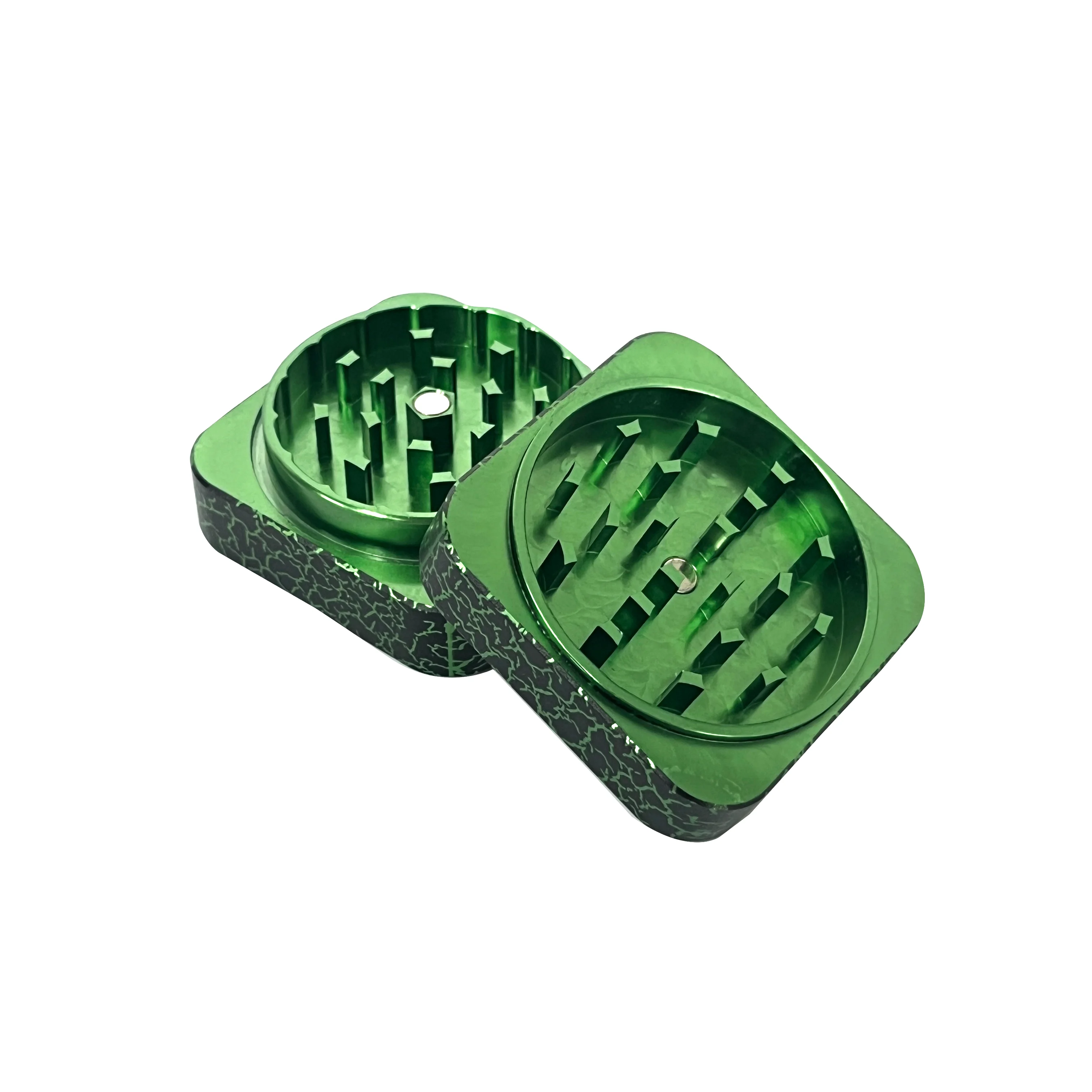 wholesale custom logo smoking accessories high quality colorful 2 layer 55MM Aluminium square herb grinder manual grinder