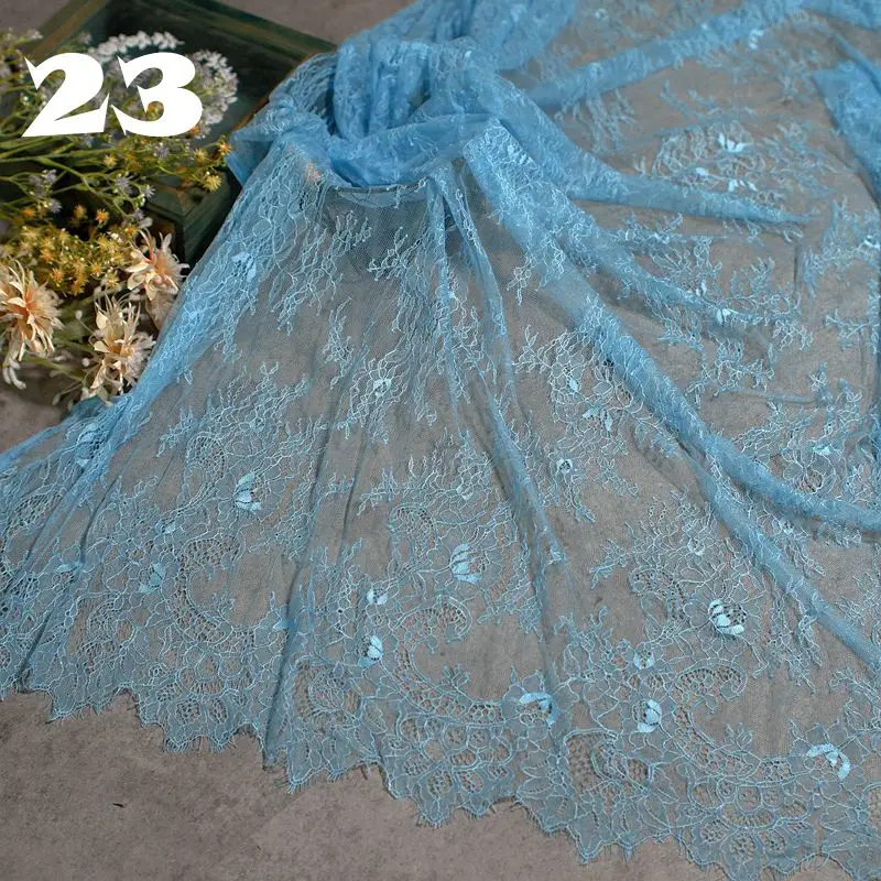 3 Meters Length Eyelash French Lace Fabric with Double Side Eyelash Edges Chantilly Lace Fabric