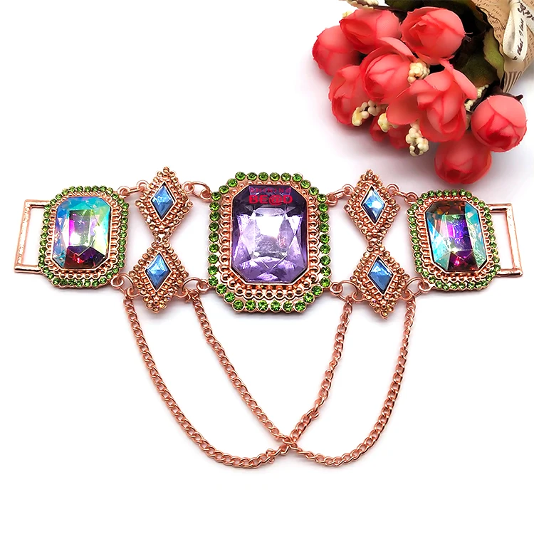 Wholesale Charm Purple Large Glass Bikini Hardware Alloy Crystal Rhinestone Connector Buckle For Women Sexy Swimsuit Accessories