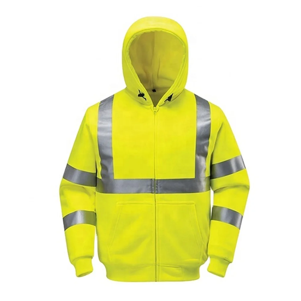 High Quality Cheap Price 100% Cotton Safety Workwear Hi-Vis Reflective Hoodie Fleece Jacket