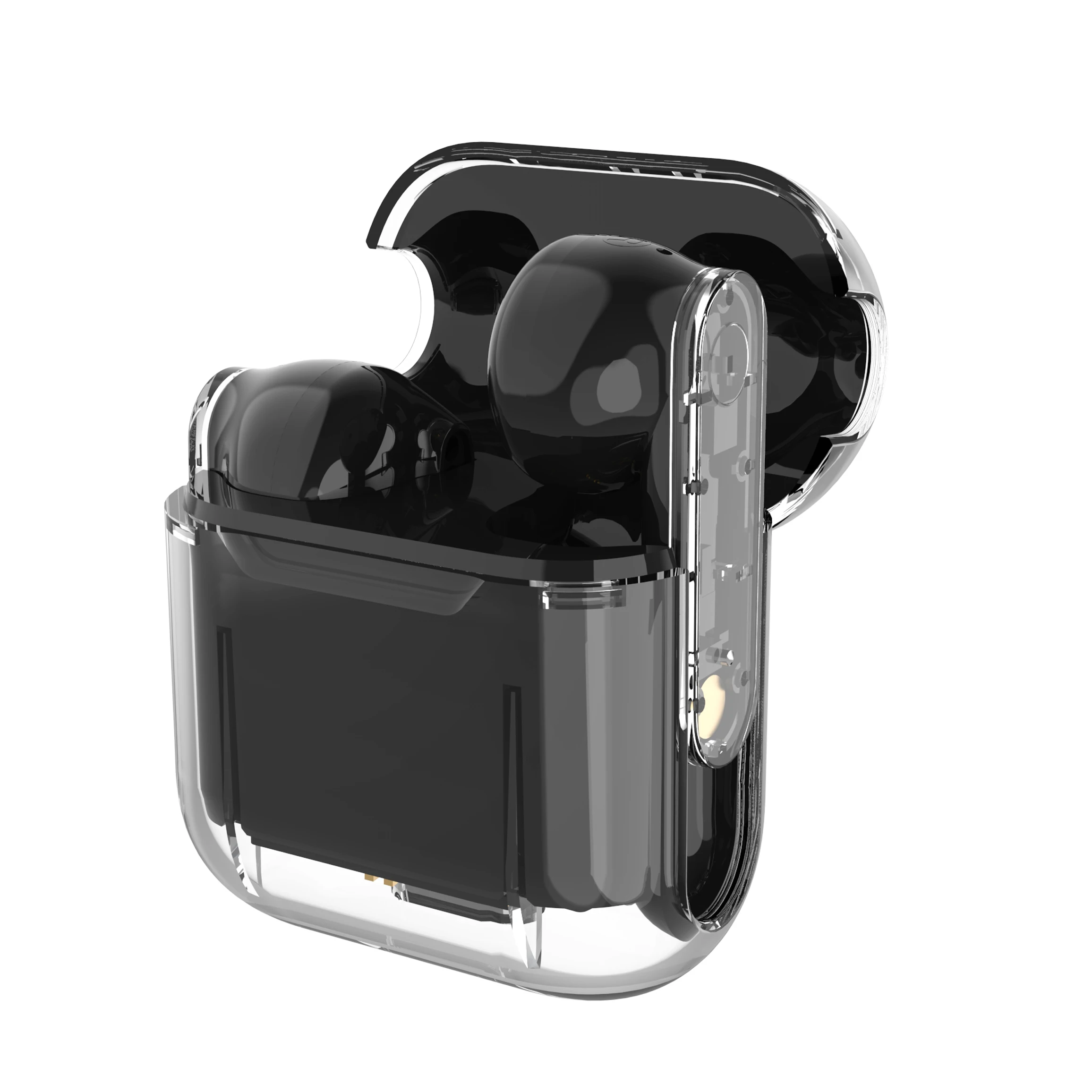 High Quality OEM handsfree wireless headphones music headset 200mAh 15H playtime transparent TWS earphone with charging case