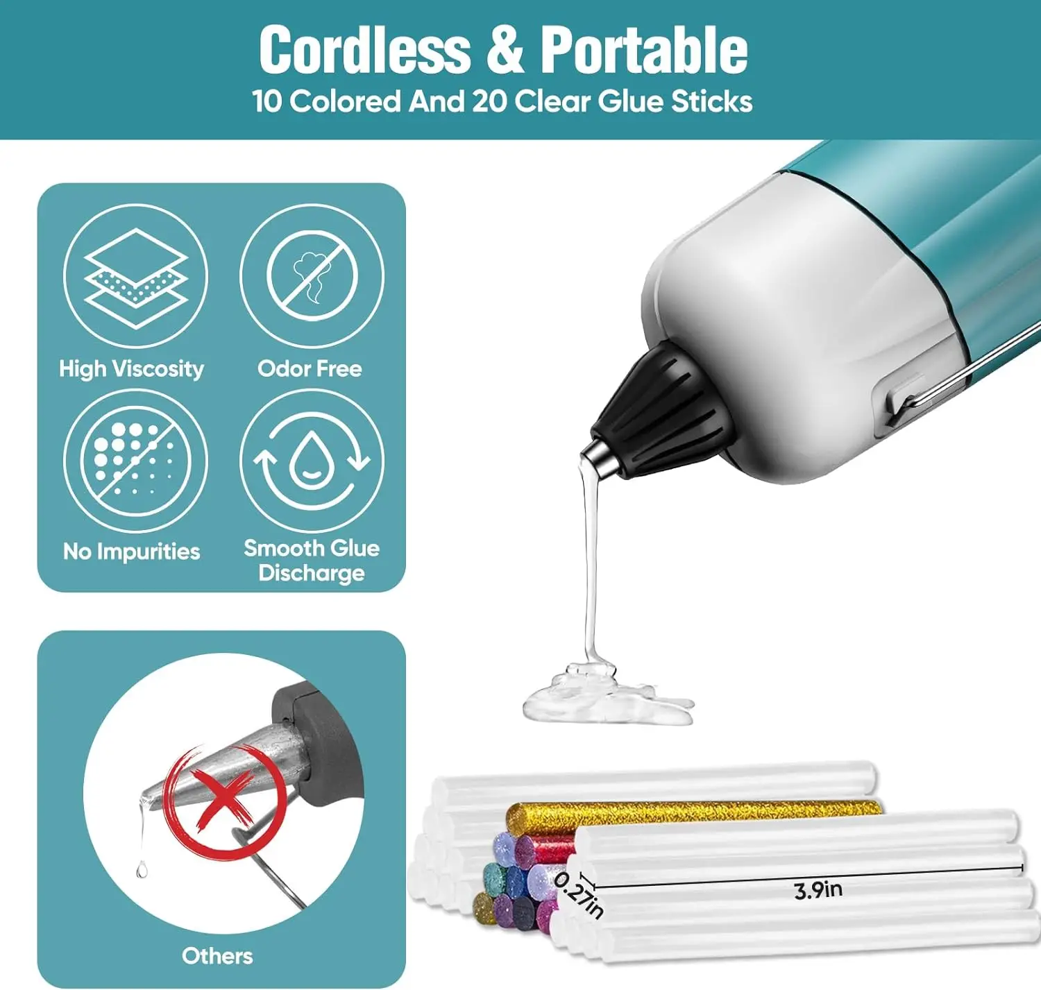 20w Power Heat Capacity Aluminum Barrel+aluminum Alloy Nozzle Hot Melt Glue Gun Featured With Premium Thermal Heating System
