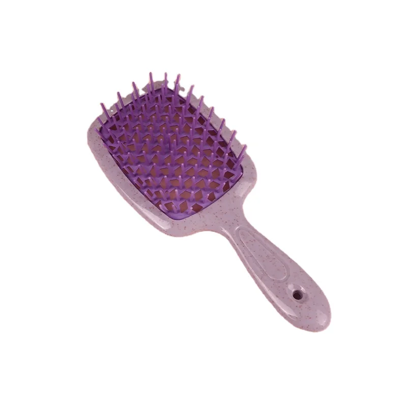 Natural Wheat Straw Detangling Hair Brush hollow out design mesh comb custom logo antistatic detangling massage hair brush