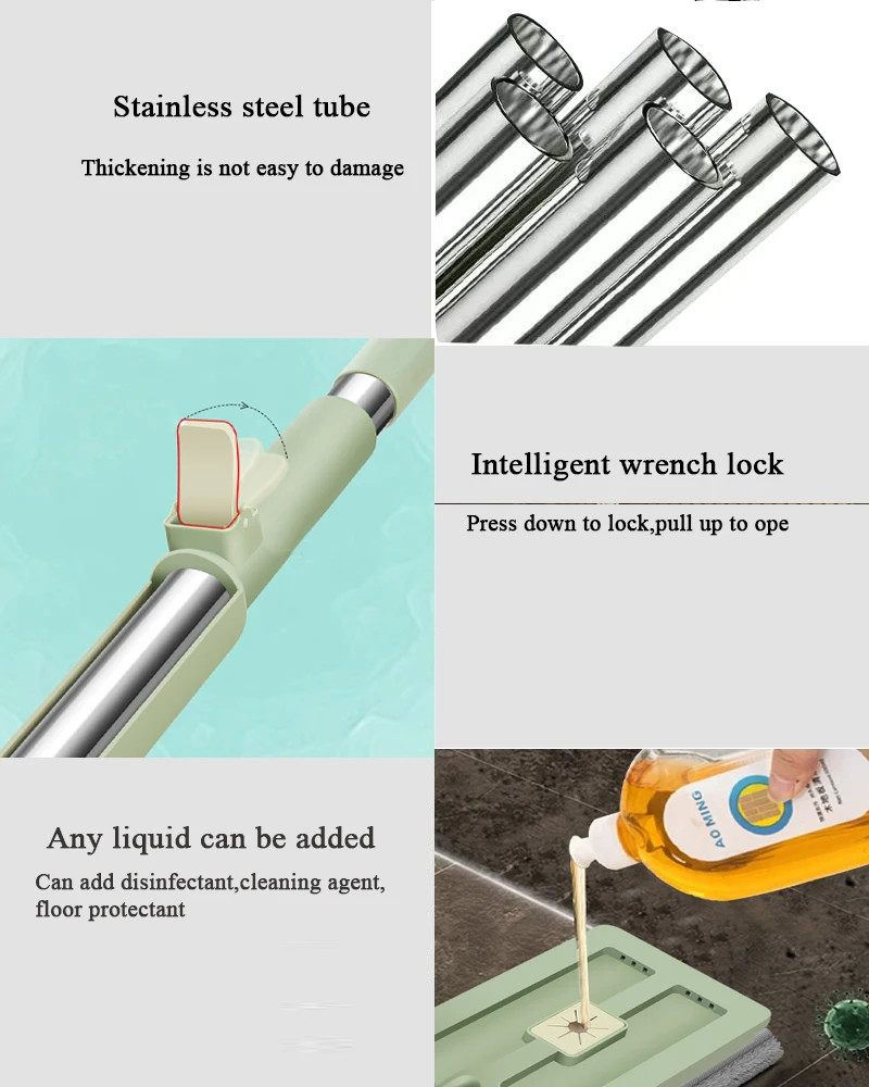 IMAXX Household Microfiber Fabric Squeeze  Flat mop Magic handle lock Hands free Dry and Wet Mop for Cleaning Floor