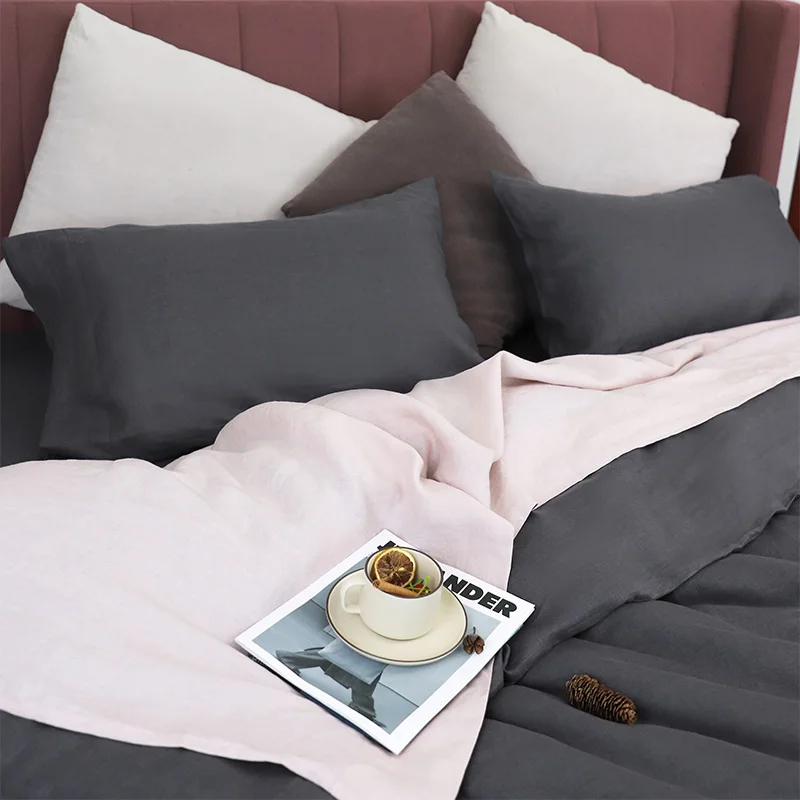 Pure Linen Sheet Sets Stone Washed Natural French Flax King Size 4Pcs  Luxury bed linen Set