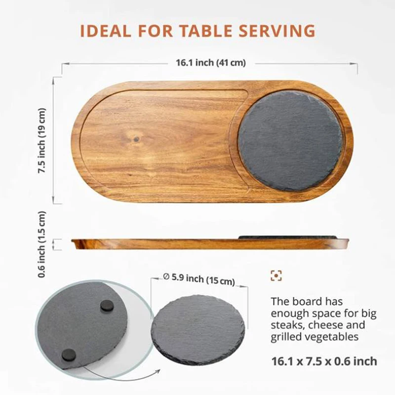 Steak bamboo wooden  Serving Board Charcuterie with Slate Stone marble smart Cutting Board with Handle collecting trays