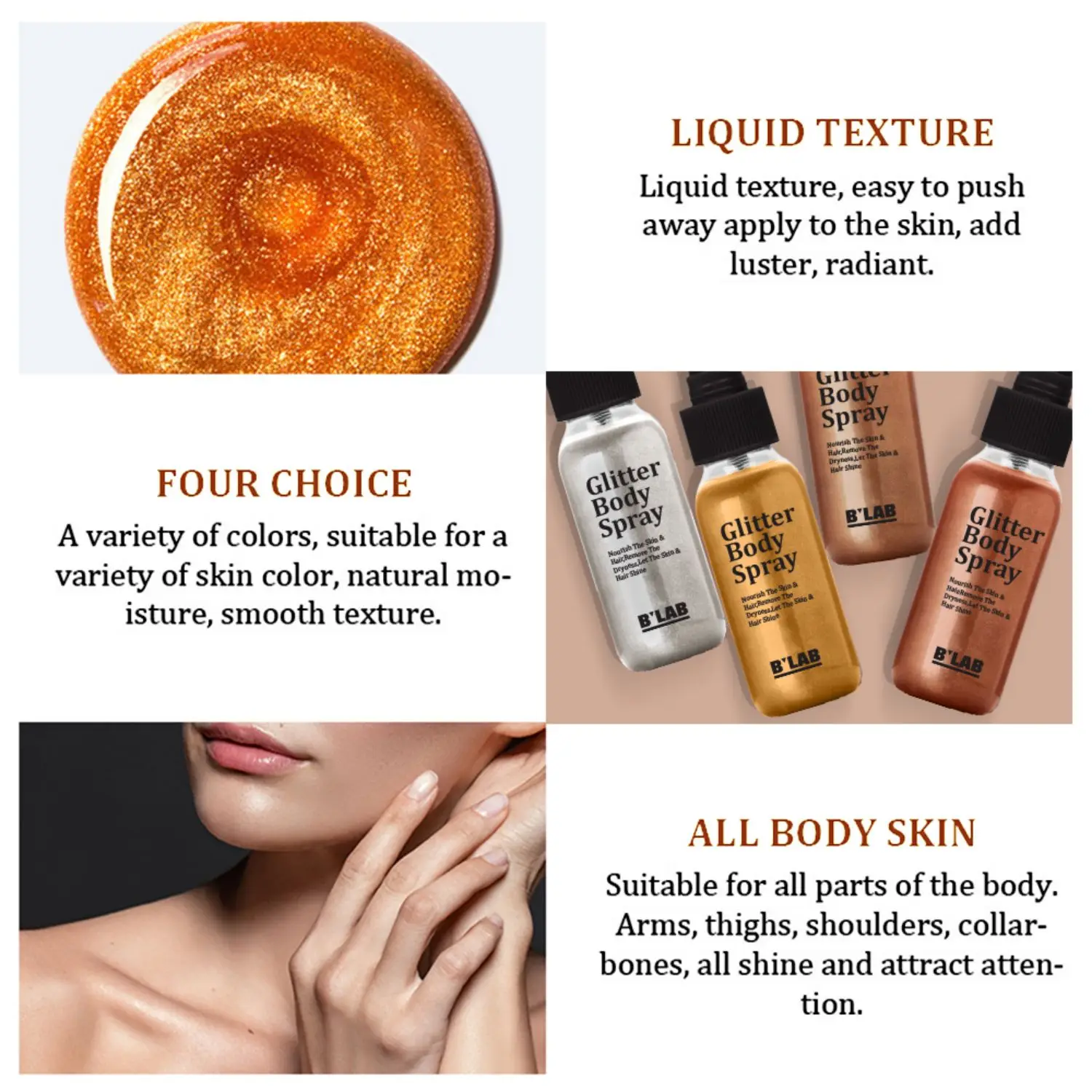 Wholesale Manufacturers Coconut Oil Hair Setting Glitter Spray Shimmer Sparkle Makeup Face Highlighter Body Spray Glitter