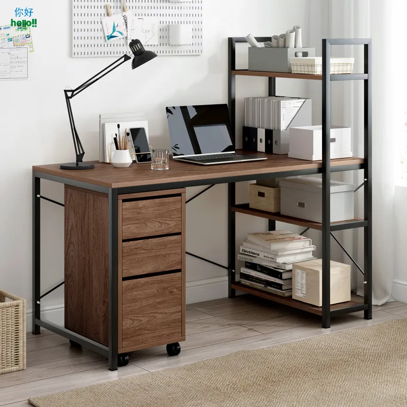 Home Office Wooden Book Studio Writing Table Computer Desk With Shelf Bookshelf