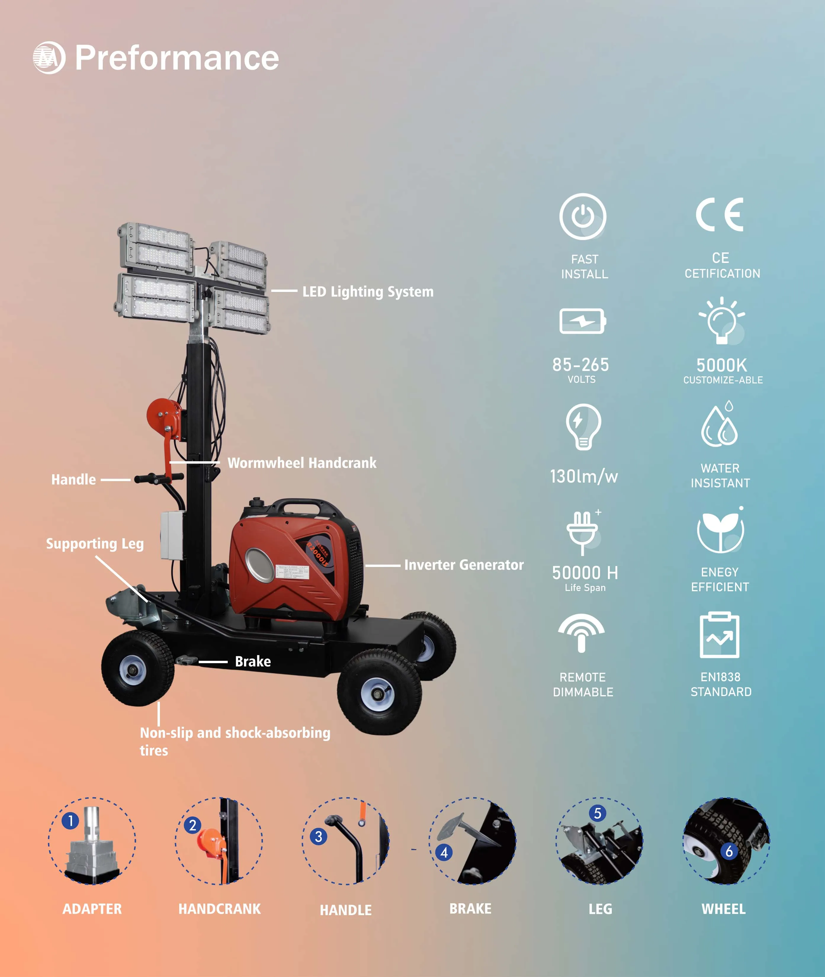 Focused Factory Construction Light Tower Generator /Portable Light Tower/Electric Light Tower