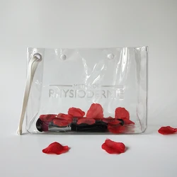 Eco friendly PVC skincare bag with press button, thicker plastic clear private label skincare packaging bag