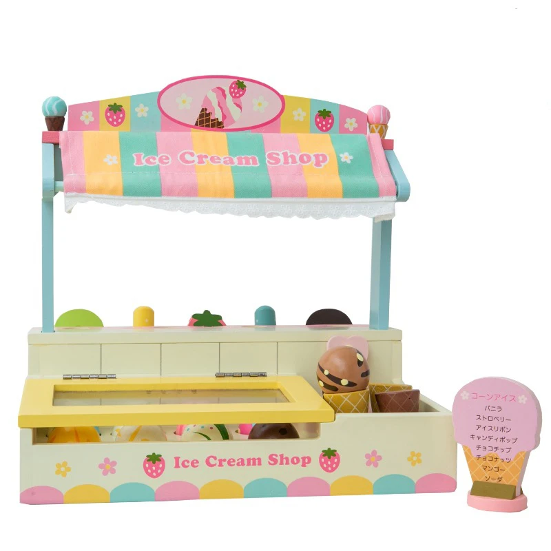 2021 New wooden ice cream maker toy, wooden food maker toy, ice cream toy set for baby