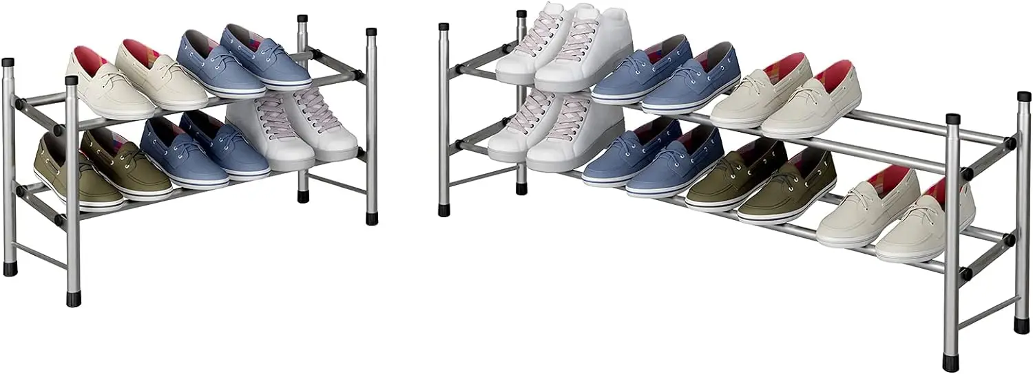 2-Tier Expandable Shoe Rack Adjustable Shoe Shelf Storage OrganizerExpandable and Stackable Shoes Organizer for Small Spaces