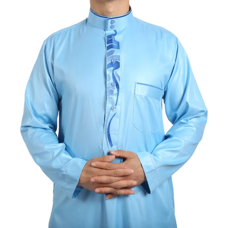 Wholesale New Arrival Oem Hot Selling Shiny Material Embroidered Long Sleeve Men Abaya Thobes Mens Dubai