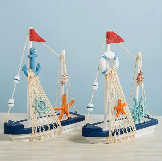 Mediterranean sailboat model decorations for old craft ships blue and white shell ships home living room dining room decorations
