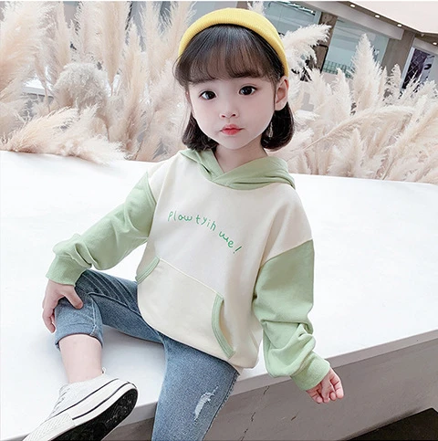  Оптовая продажа хорошее качество детский пуловер с капюшоном контрастных цветов для девочек