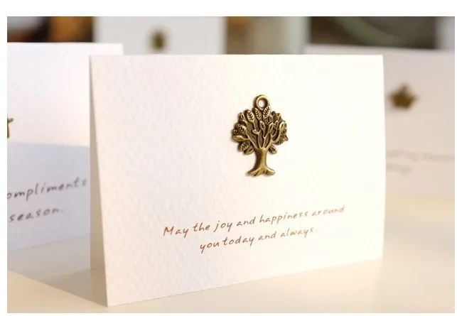 Metal Decoration Festival Fold Thank You Gift Eco-friendly Paper Vintage Mini Greeting Card