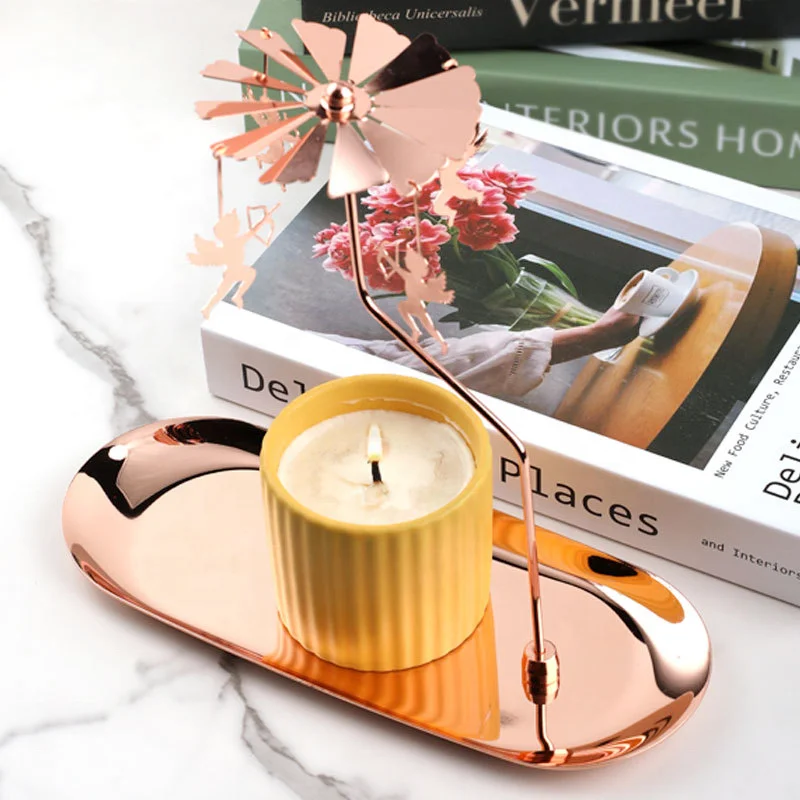 European Romantic Spin Windmill Glass Candleholder Luxury Rotary Light Ornaments for Christmas Table Decoration