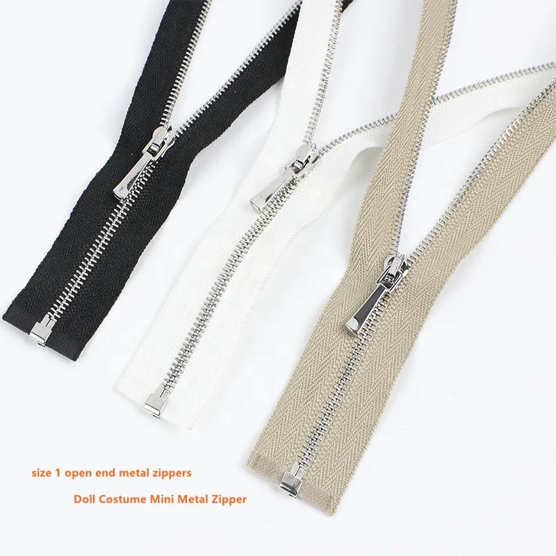 Mini jacket metallic zipper tape for DIY decorated doll zipper costume silver teeth size 1 open end metal zippers