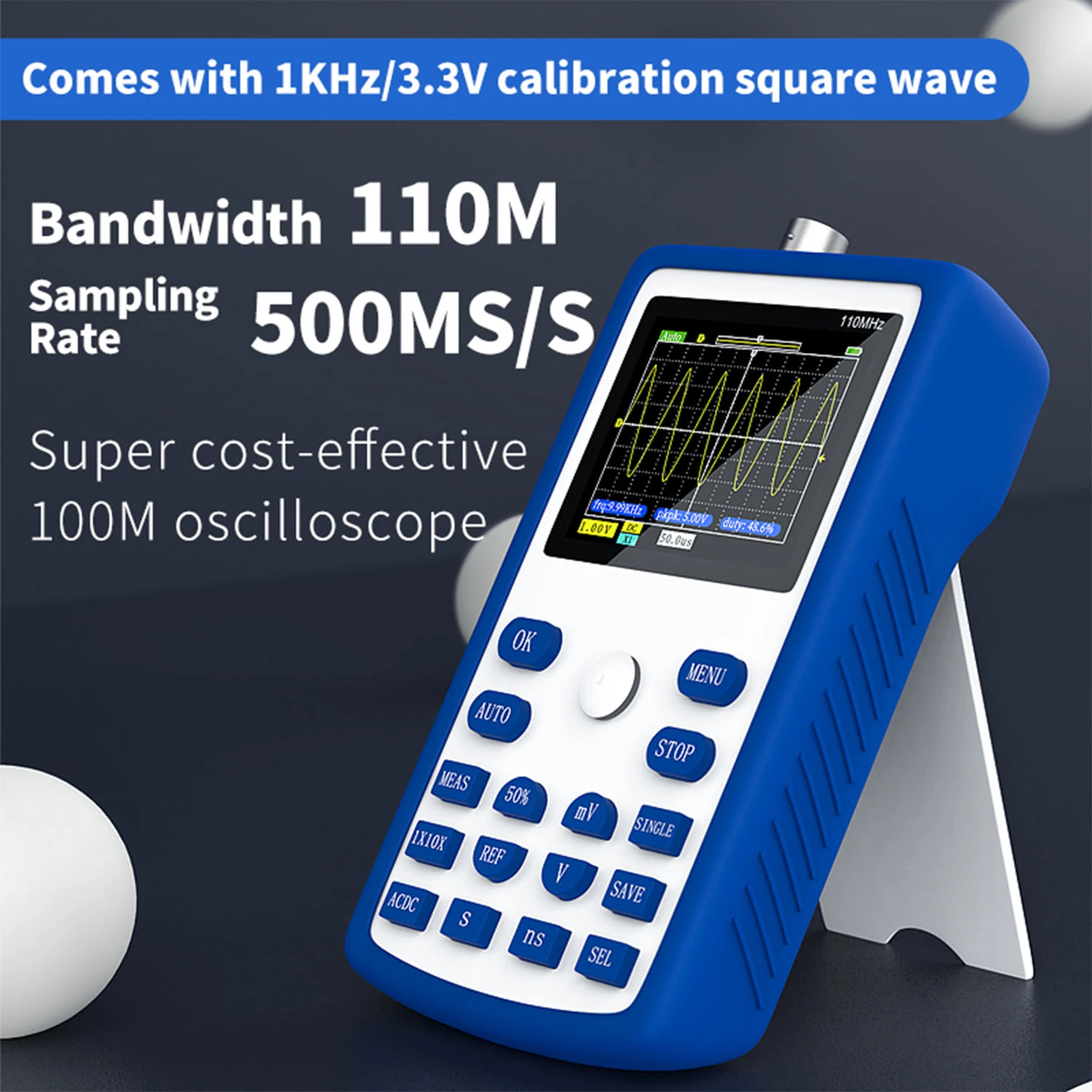 FNIRSI-1C15 Digital Oscilloscope 500MS/S Sampling Rate with 110MHz Bandwidth 1KHz/3.3V Square Wave 1c15 Portable Oscilloscope