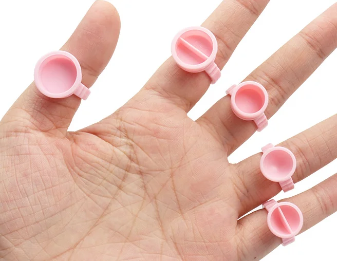 Disposable Pink Blue Plastic Tattoo Pigment Ring Ink Cups Holder Tools Eyelash Extension Glue Rings