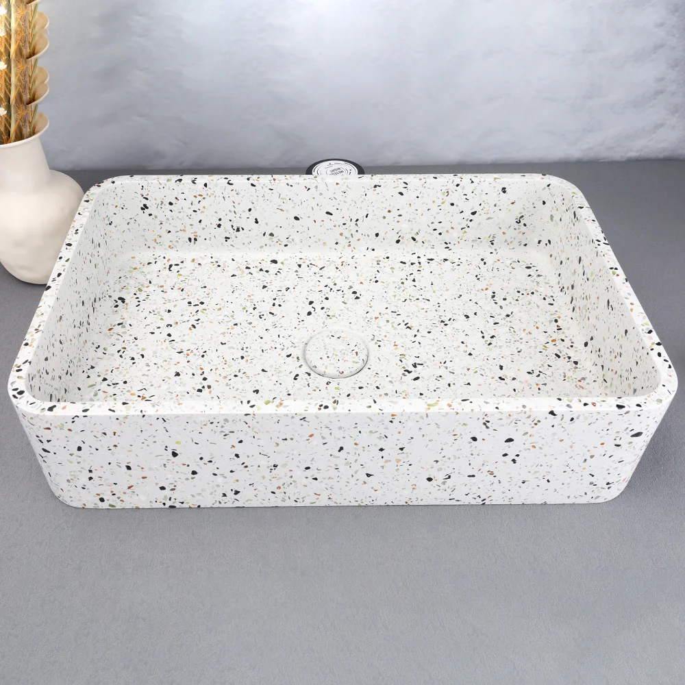 White concrete sink terrazzo wash basin and bathroom sink