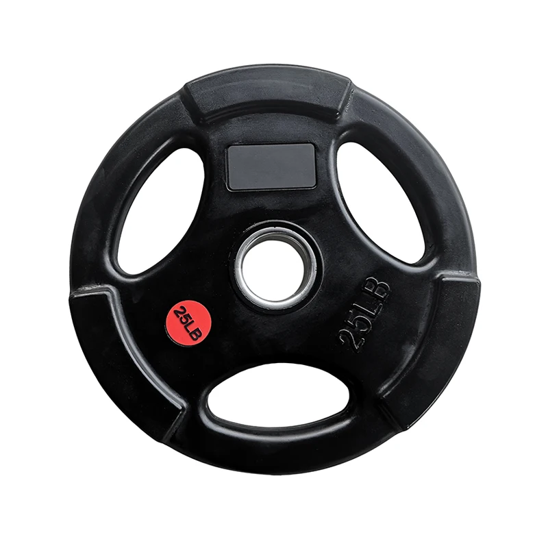 Black Rubber  OP Weight Plate with Three handles 51mm and Metal Ring Sticker Logo Label Barbell Plate Gym Fitness Equipment