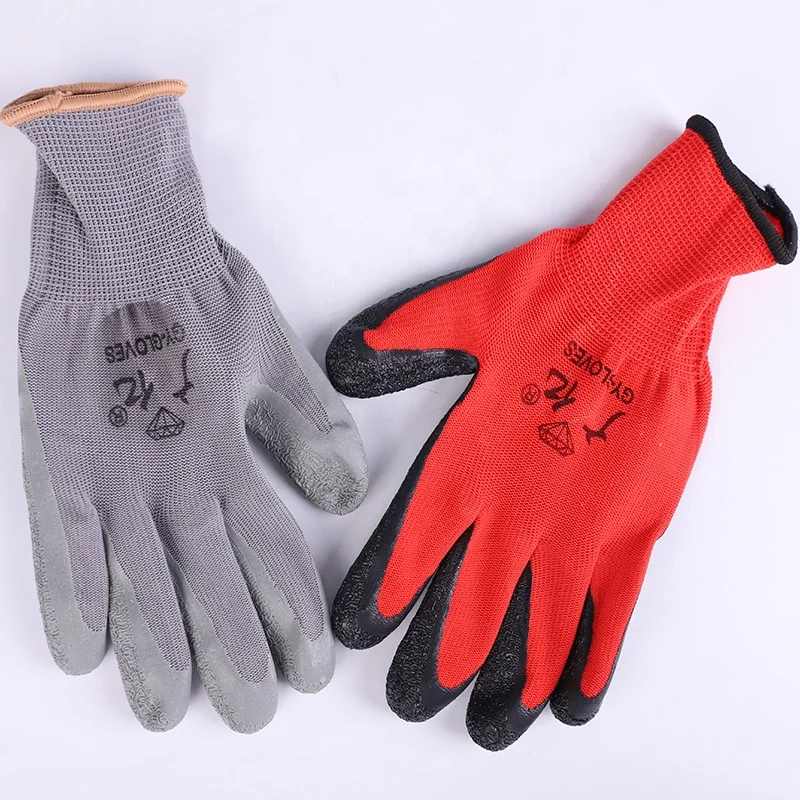 construction gloves knitted rubber crinkle  nylon liner anti slip gloves  for workers