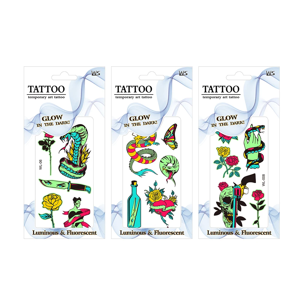 High Quality Halloween Zombie Floral Art Tattoo Stickers Dark Temporary Fluorescent Glow Stickers Cartoon Fluorescent Sticker