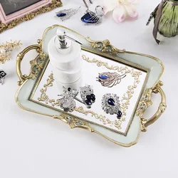 European Style gold Decoration Custom Hotel Home Decor Antique serving Mirror Square Jewelry Resin Fruit Tray For Wedding luxury