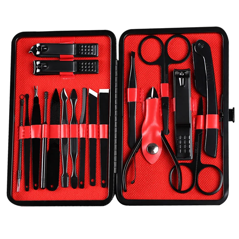 18 in 1 Stainless Steel Professional Pedicure Kit Nail Scissors Grooming Kit with Black Leather Travel Case