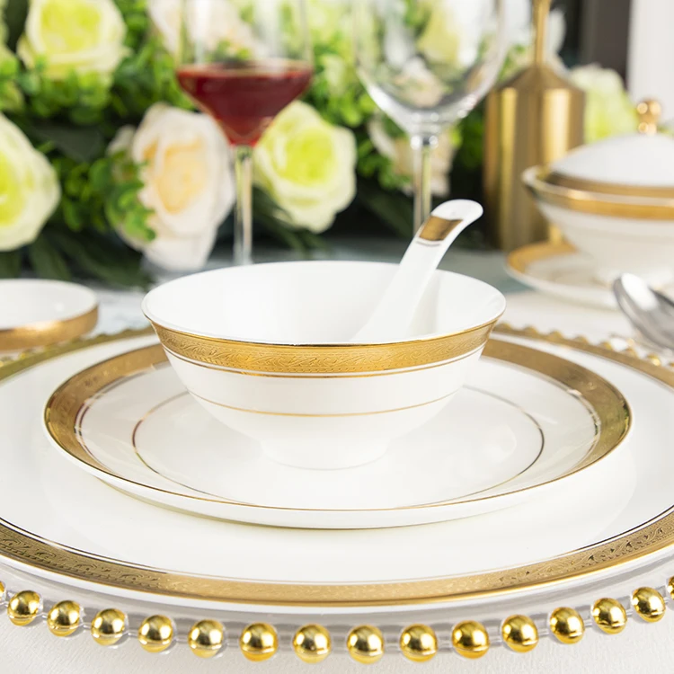 PITO Dinnerware Plate Set Steak Plate Classic Tableware Dinnerware Set for Hotel Gold Style Ceramic Royal Luxury Bone China
