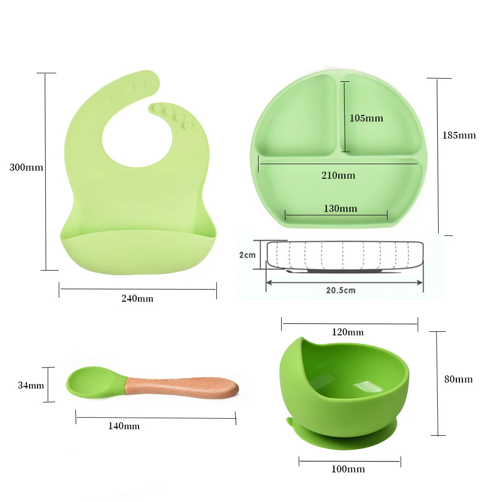 6 PC Strong Suction Bowl Plate Spoon Folk Set Baby Feeder Cup Toddlers Feeding Bib BPA Free Silicone Baby feeding Set For Kids