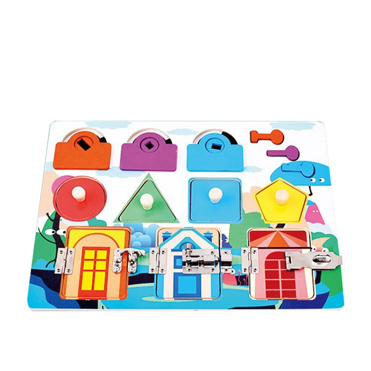 Montessori Toddler Busy Board Wooden Sensory Unlock Toys Locks Board Activity Board Toys Kids Early Educational Puzzle Toy