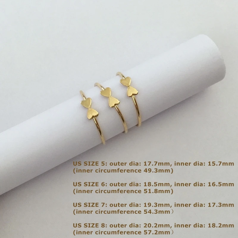 Fashion 14K Gold Filled Two Hearts Bowtie Stacking Rings for Jewelry Girls Women